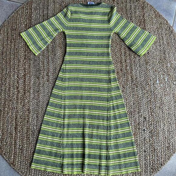 Happy Sheep Anthropologie green striped cotton midi dress boho size M NWT - Picture 6 of 6